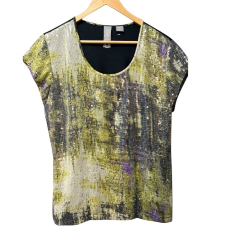 NEW So Lo Multi Color Sequin Front Girls Night Casual Dinner Date Short Sleeve